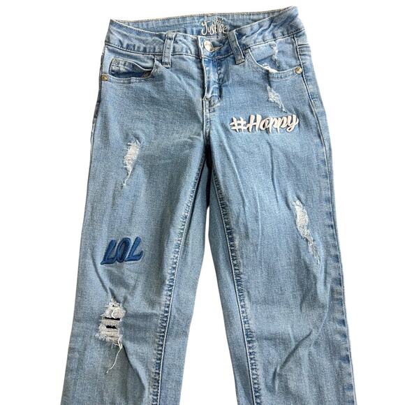 Girl's Justice Light Wash Jeans Sz 10 Slim #Happy LOL Stretch Denim Bottoms - Picture 3 of 6